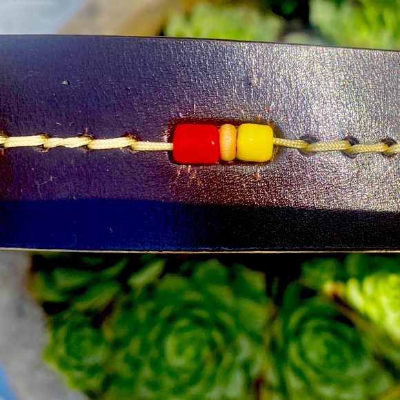 🤎NY JEANS🤎 LEATHER STITCHED BEADED BOHO BELT EUC☀️ - Picture 6 of 9
